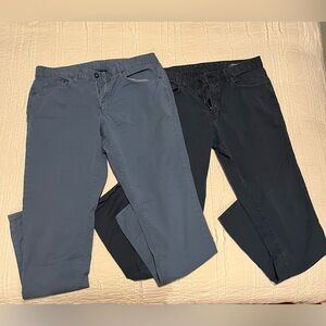 Men’s Bonobos pants. One pair light blue and the other dark blue. 33x32